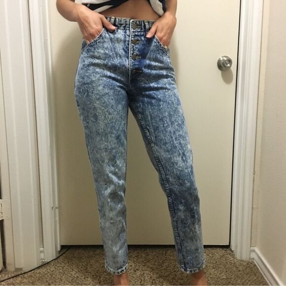 Vintage Button Fly High Waist Acid Wash Mom Jeans C16 - Picture 2 of 8